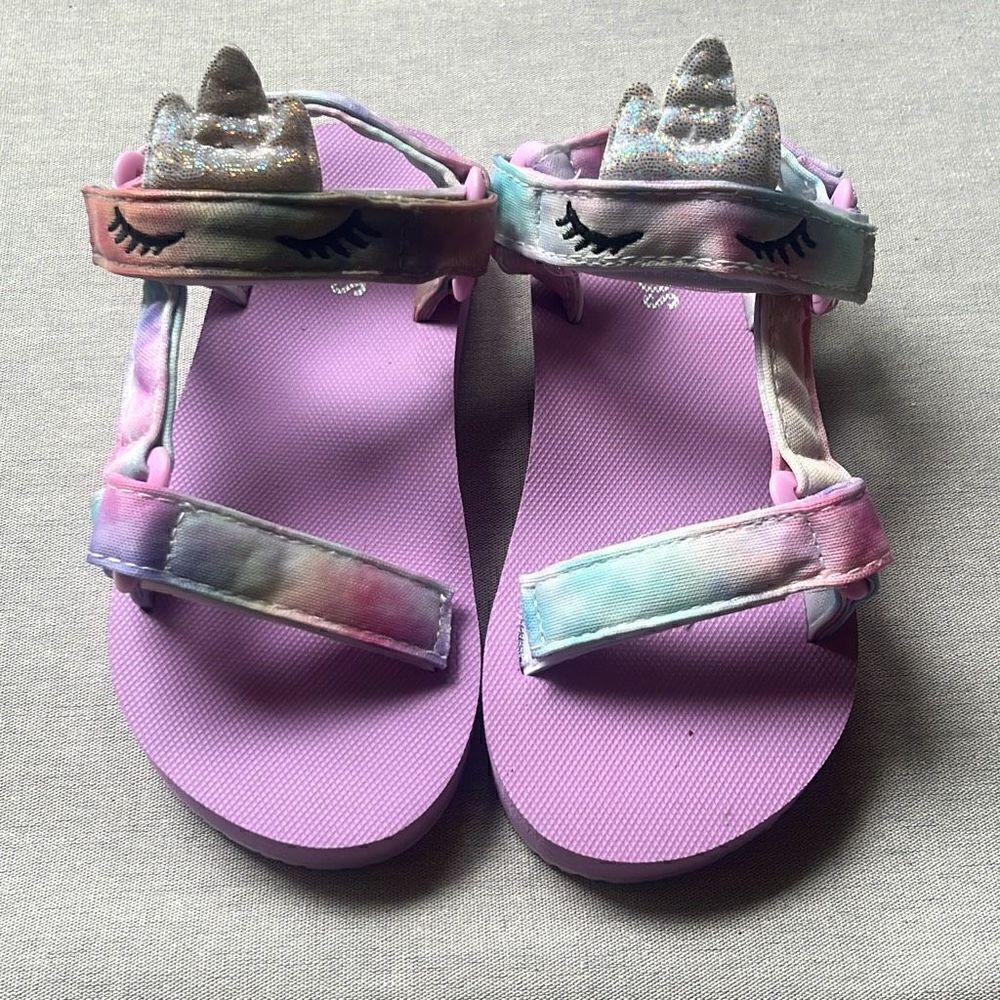 Fabkids‎ Girls 11/12 Purple Tie Dye Unicorn Slip On Platform Sandals